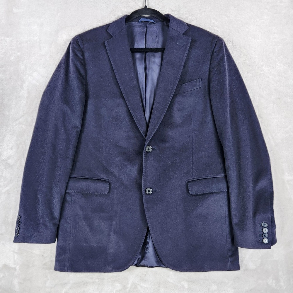 Johnstons Of Elgin Blazer Mens 42L Blue Cashmere Scotland Sport Coat Jacket